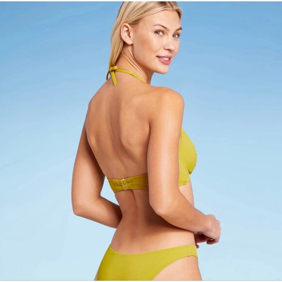 Women's Shade Shore Shirred Cup Halter Bikini Top Chartreuse 36B - Picture 3 of 5